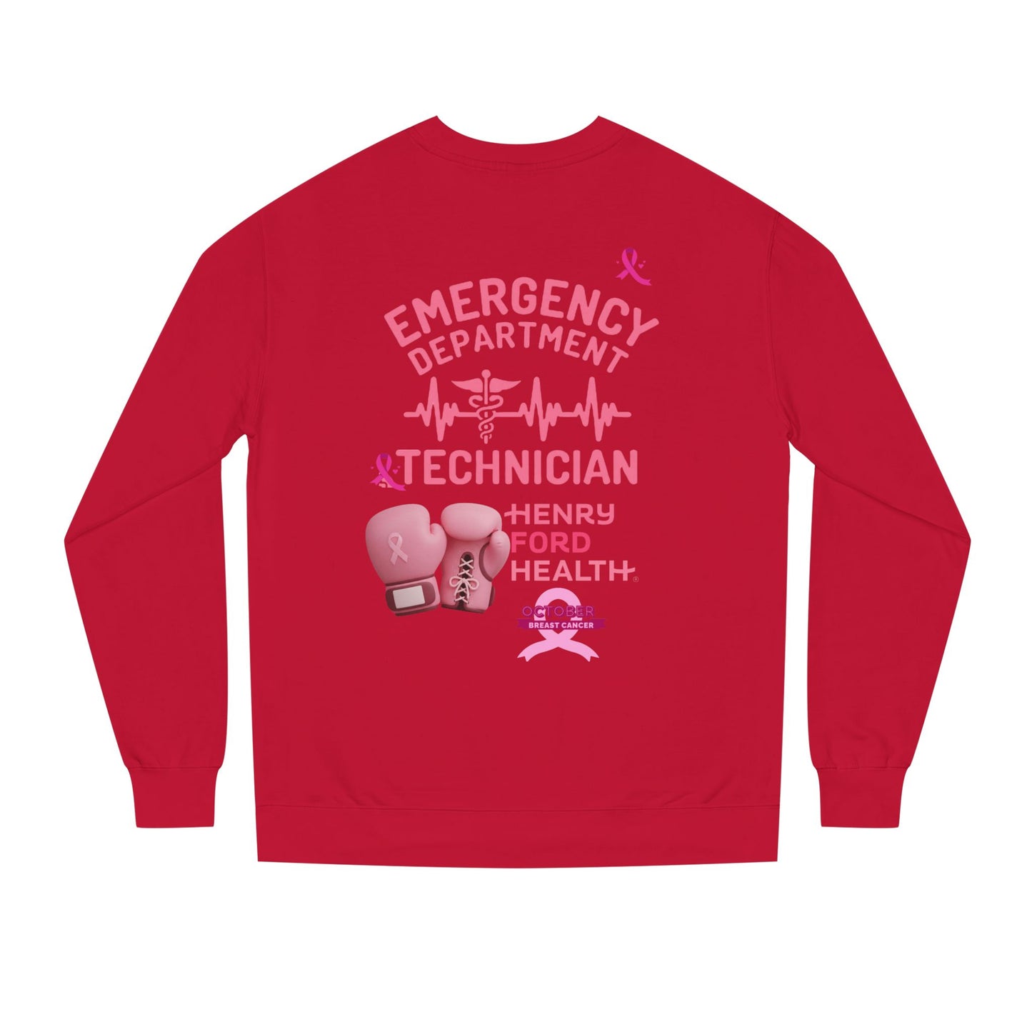 Vinetta Emergency department tech breast cancer Unisex Crew Neck Sweatshirt for Cancer Awareness, Support Staff Apparel, Pink Ribbon Gear, October Fundraiser, Empowering Health Wear