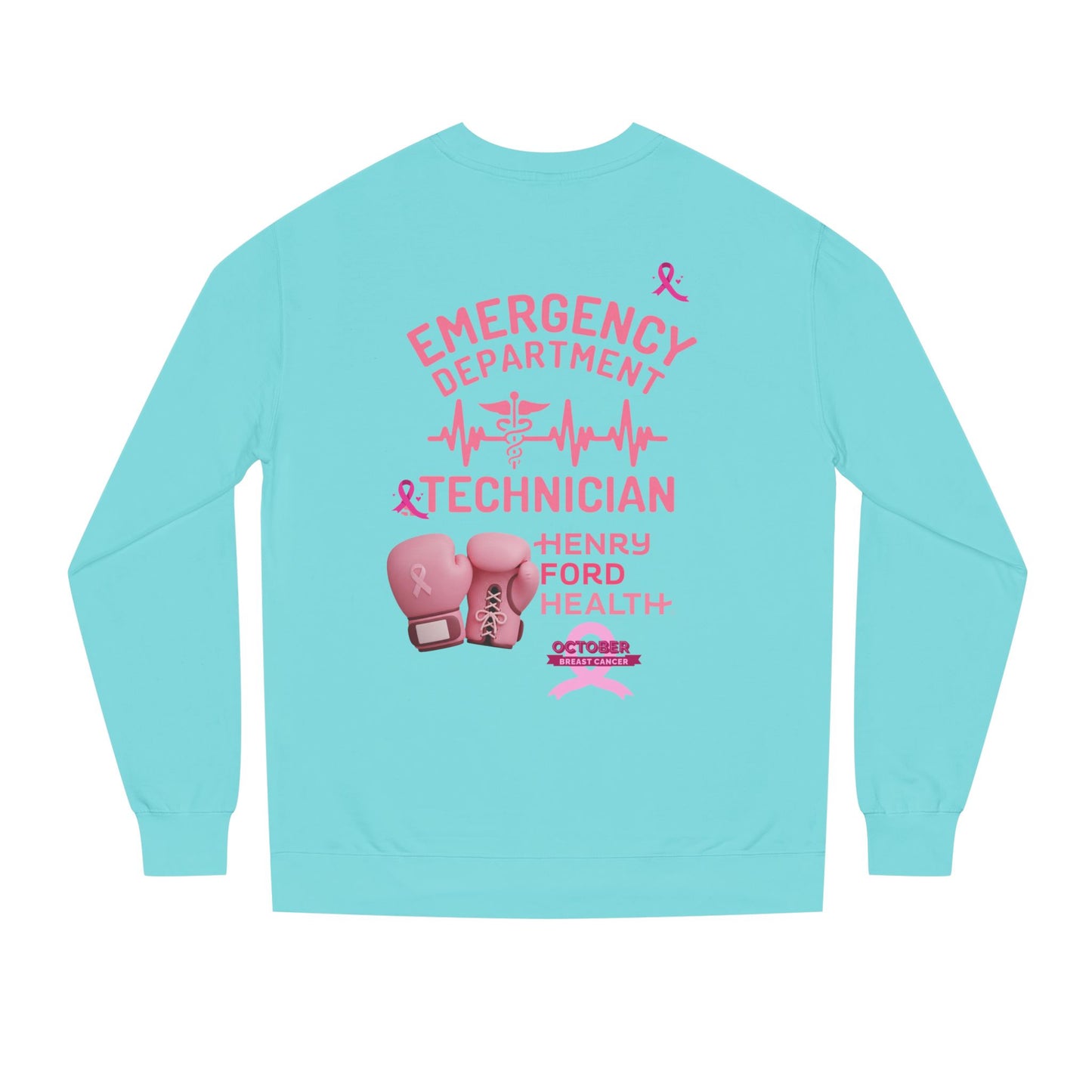 Vinetta Emergency department tech breast cancer Unisex Crew Neck Sweatshirt for Cancer Awareness, Support Staff Apparel, Pink Ribbon Gear, October Fundraiser, Empowering Health Wear