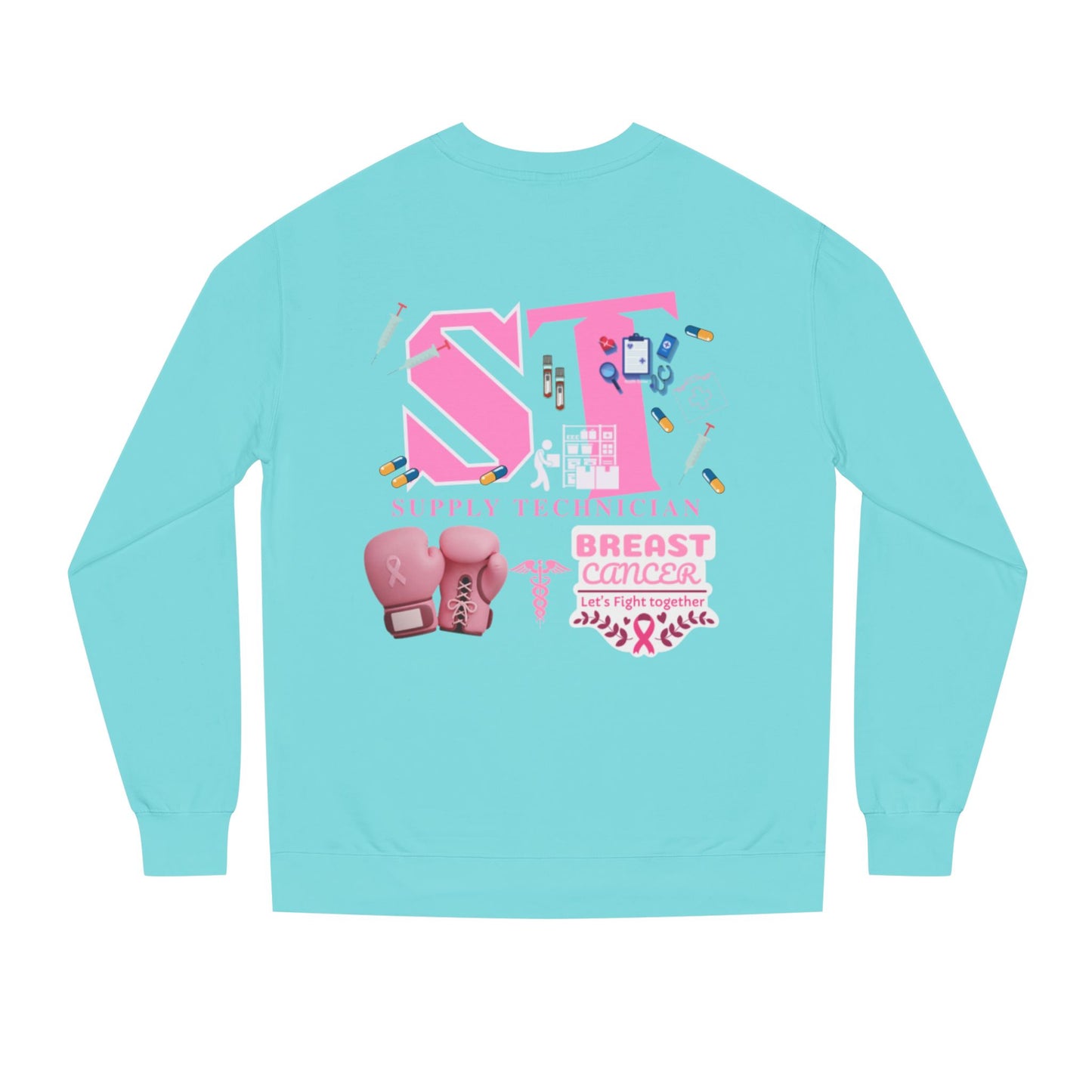 Supply technician breast cancer Unisex Crew Neck Sweatshirt for Cancer Awareness, Support Staff Apparel, Pink Ribbon Gear, October Fundraiser, Empowering Health Wear
