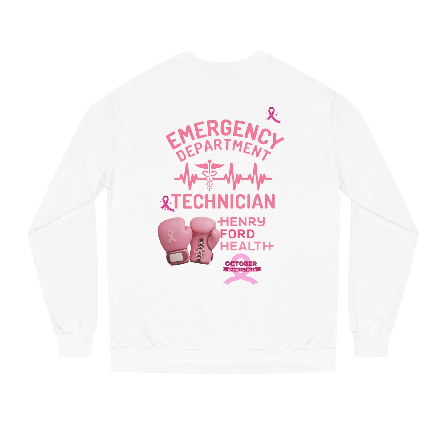 Vinetta Emergency department tech breast cancer Unisex Crew Neck Sweatshirt for Cancer Awareness, Support Staff Apparel, Pink Ribbon Gear, October Fundraiser, Empowering Health Wear