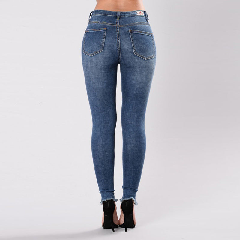 Embroidered Ripped Denim Long Pants