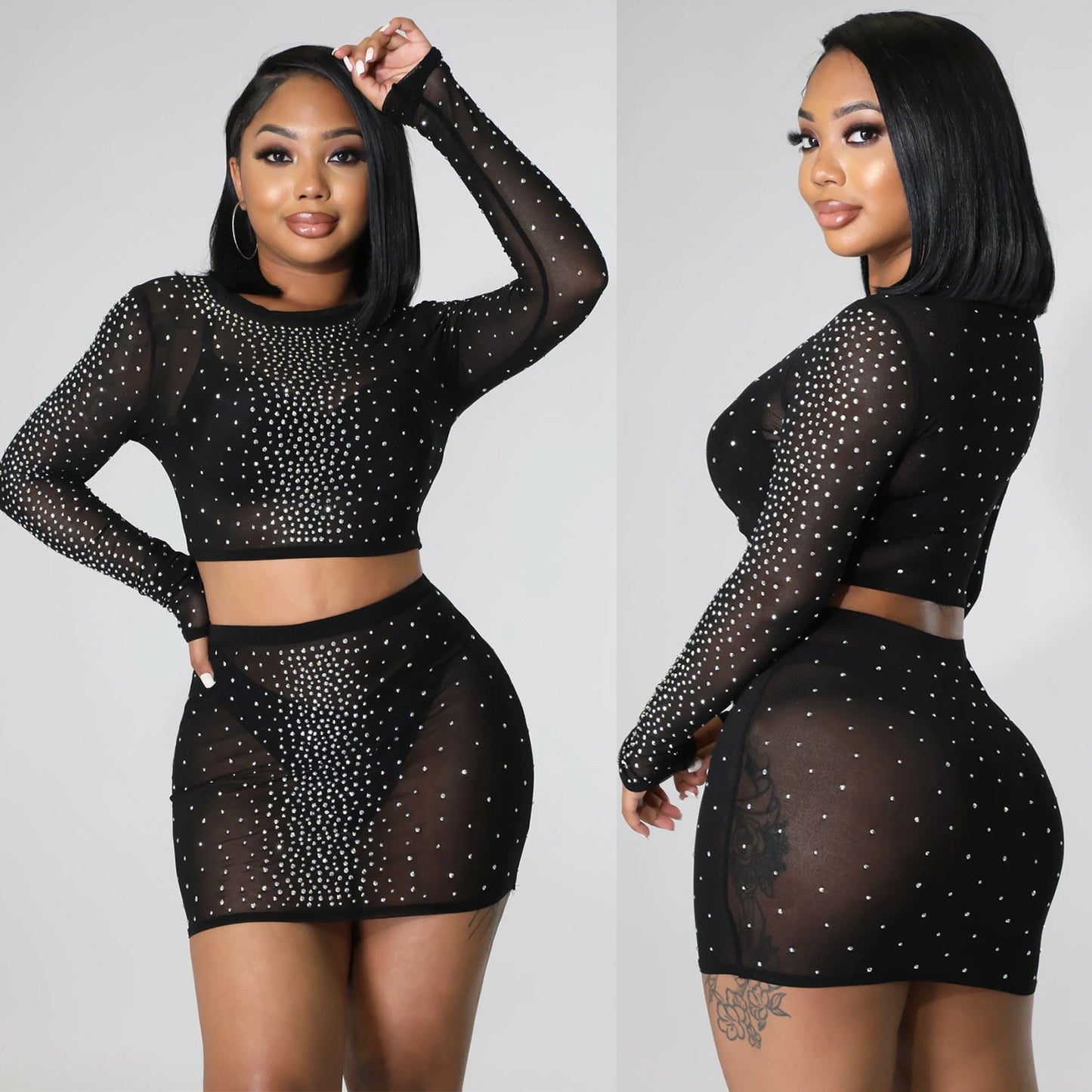 Ladies' Sheer Long Sleeve Mesh Skirt Outfit