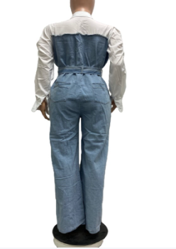 Plus Size Casual Denim Stitching Jumpsuit