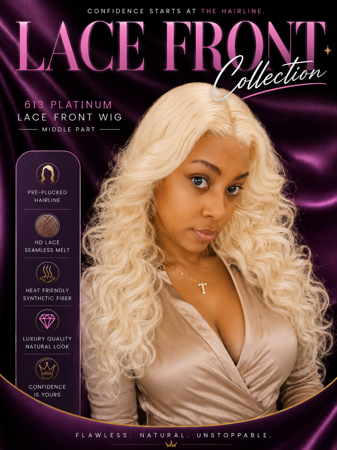 natural-looking hairline, pre-plucked Lacefront