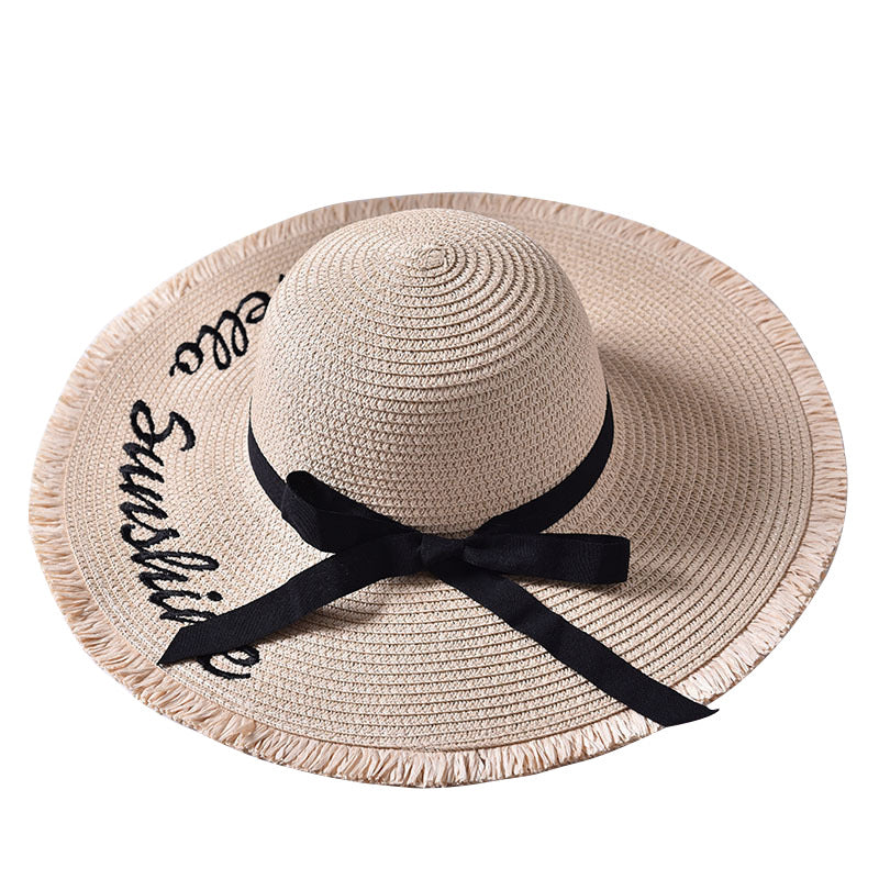Embroidered Sun Hat for Women - Beach Wide Brim