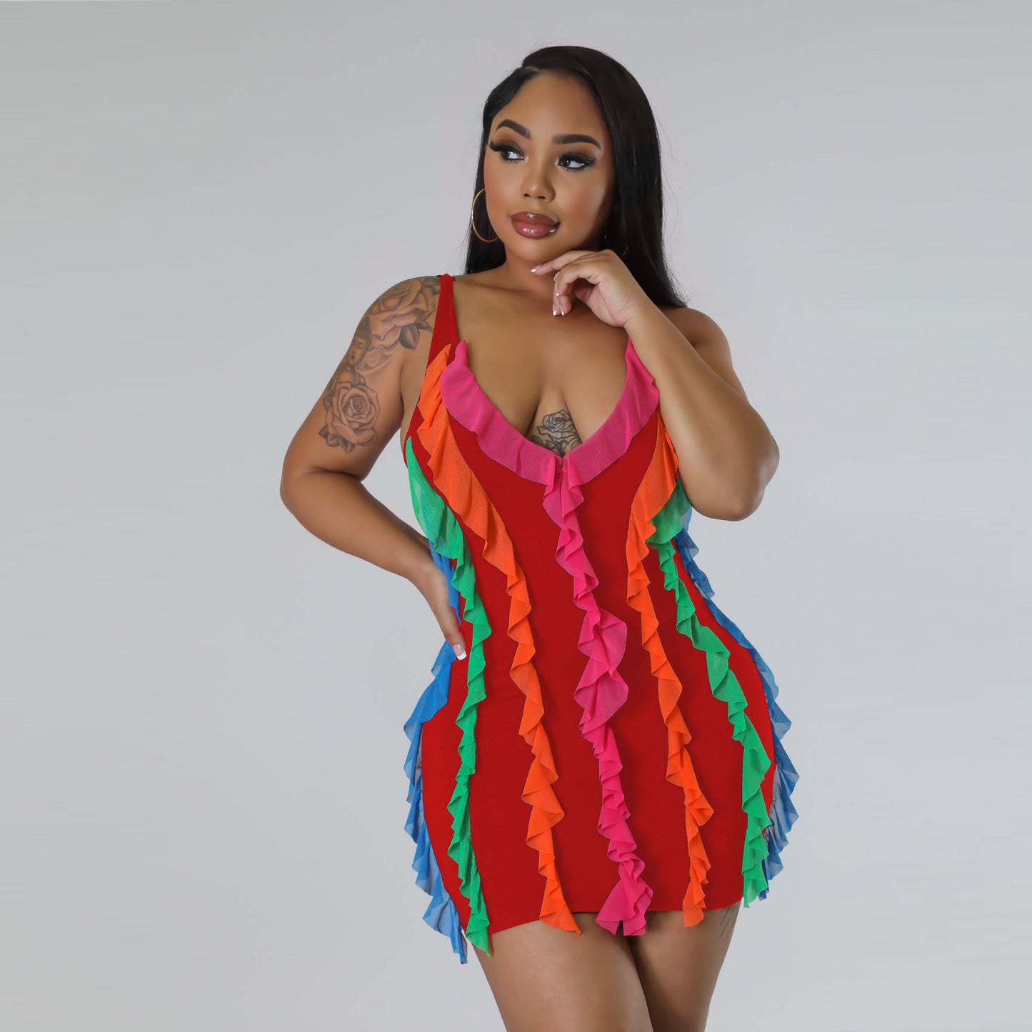 Women's Solid Color Pleated Mesh Wrap Dress