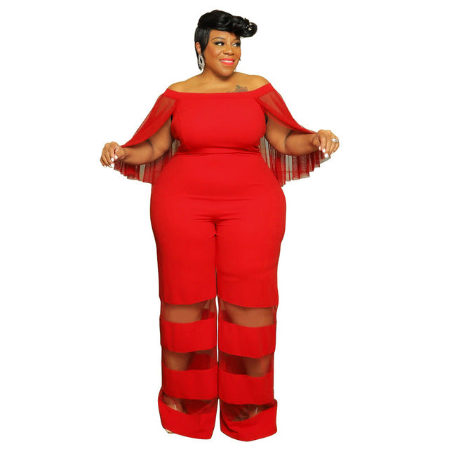 Elegant Plus Size Women’s Mesh Patchwork Jumpsuit