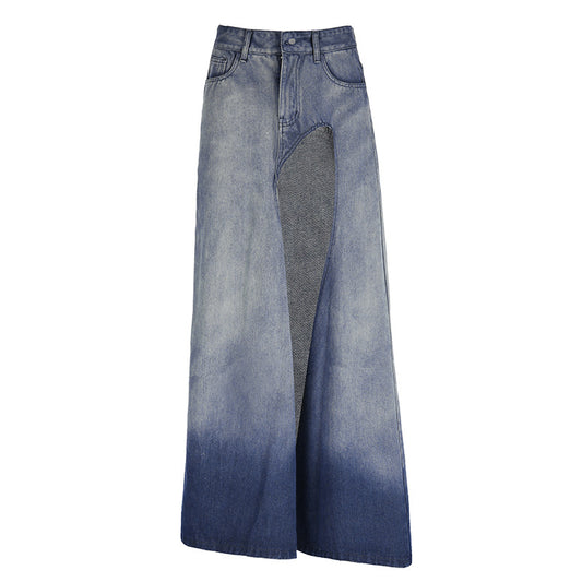 Irregular Slit A-Line Denim Skirt