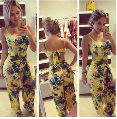 Summer Fashion Floral Print Backless Jumpsuit (Plus Size)