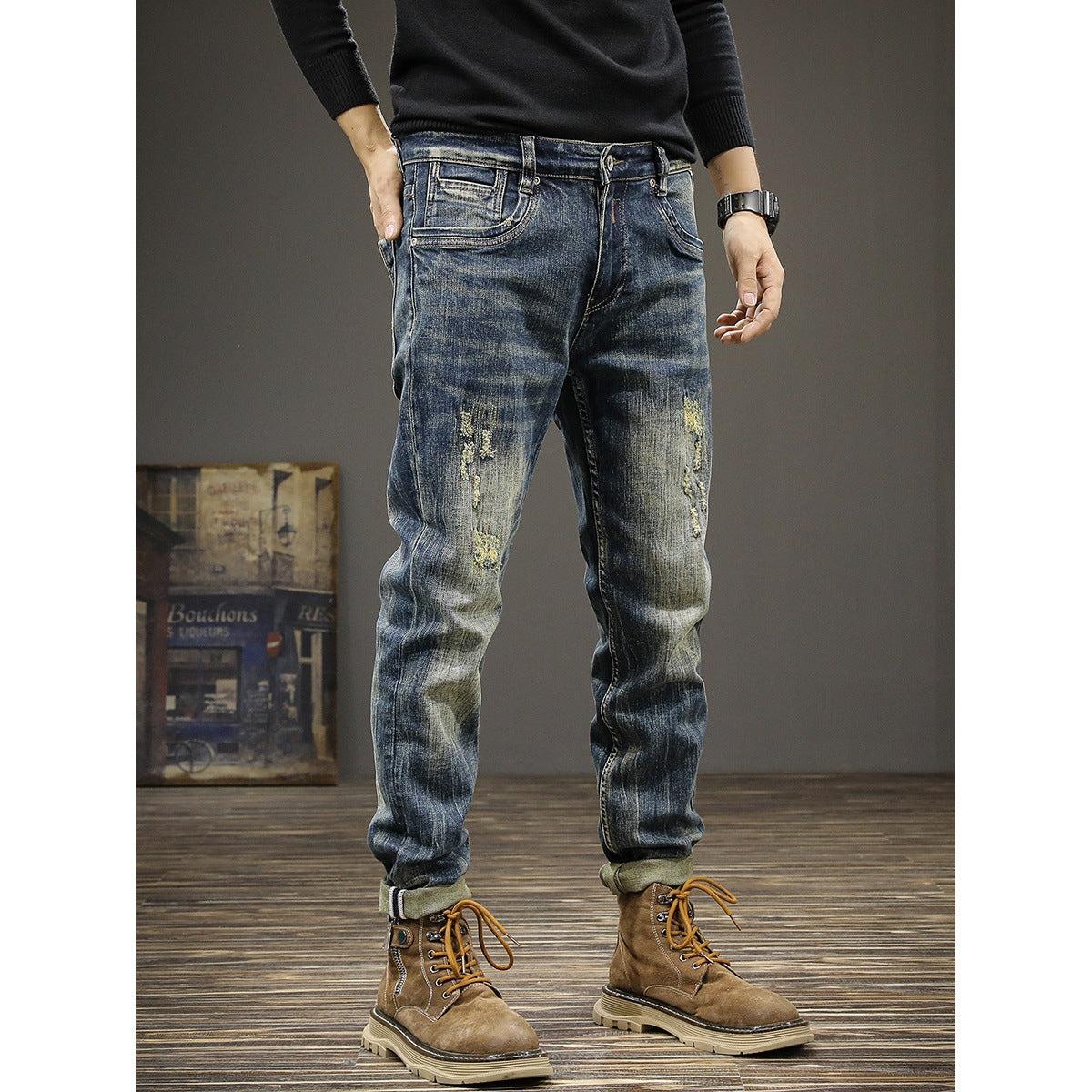 Ripped Denim Jeans and Long Denim Trousers