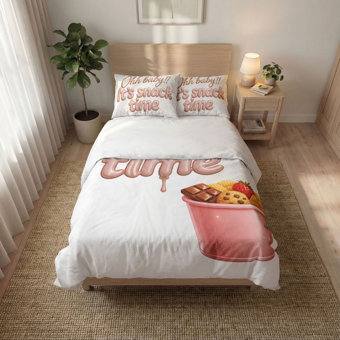 Quilt Cover - "Ohh baby!! It's snack time" Cute Snack Bucket Bedding Set