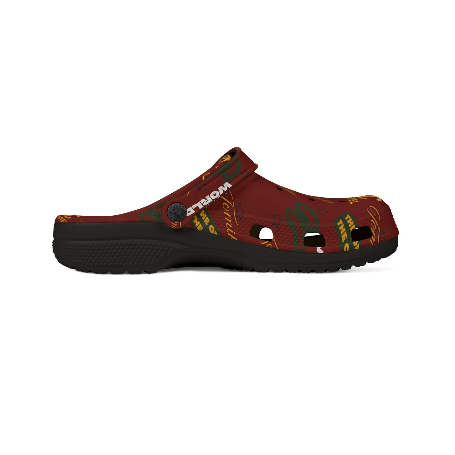 Tomika EVA Foam Clogs — Burgundy All-Over Print 'Chanel' Bee World Comfort Clogs