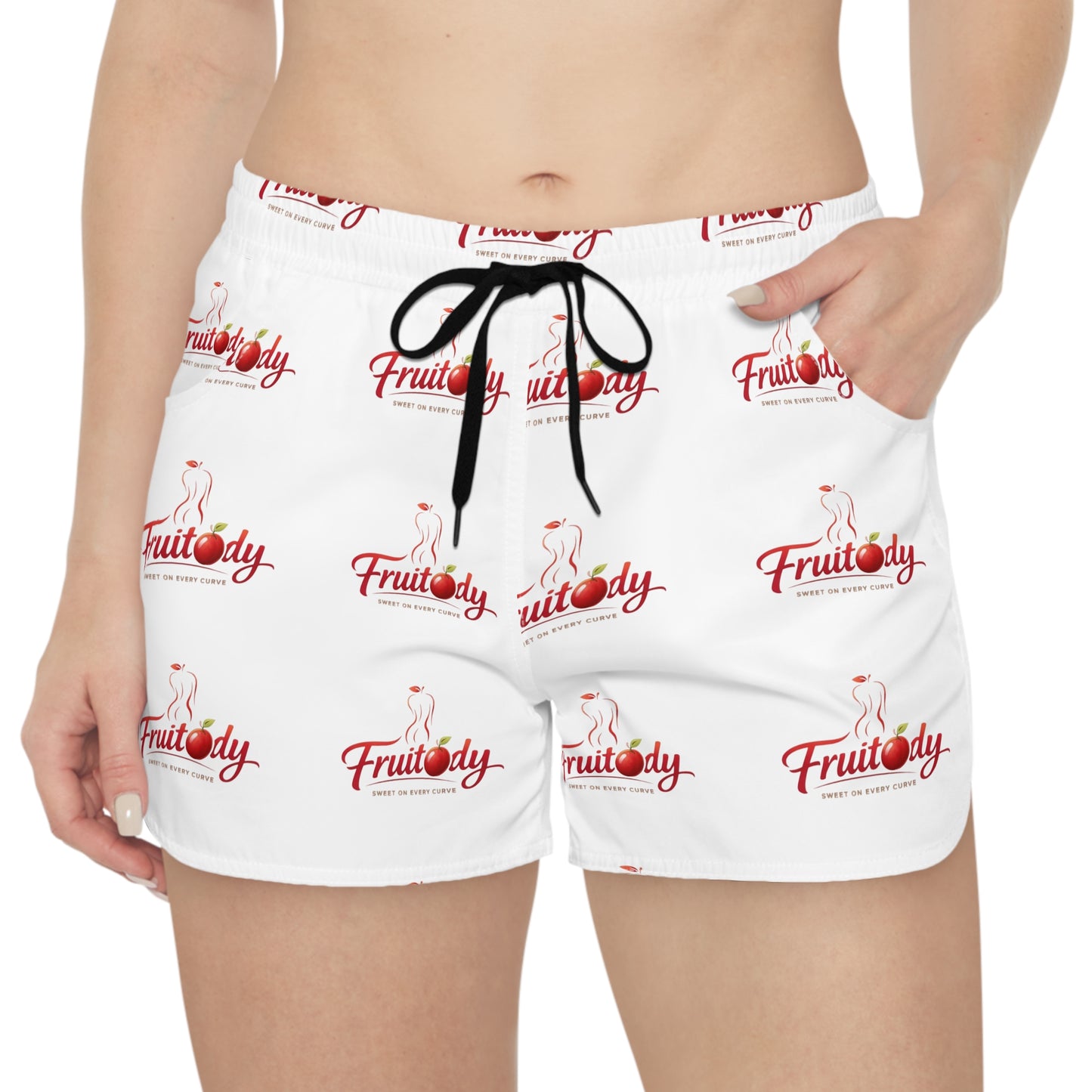 Fruitody apple-Women's Casual Shorts — White All-Over Print