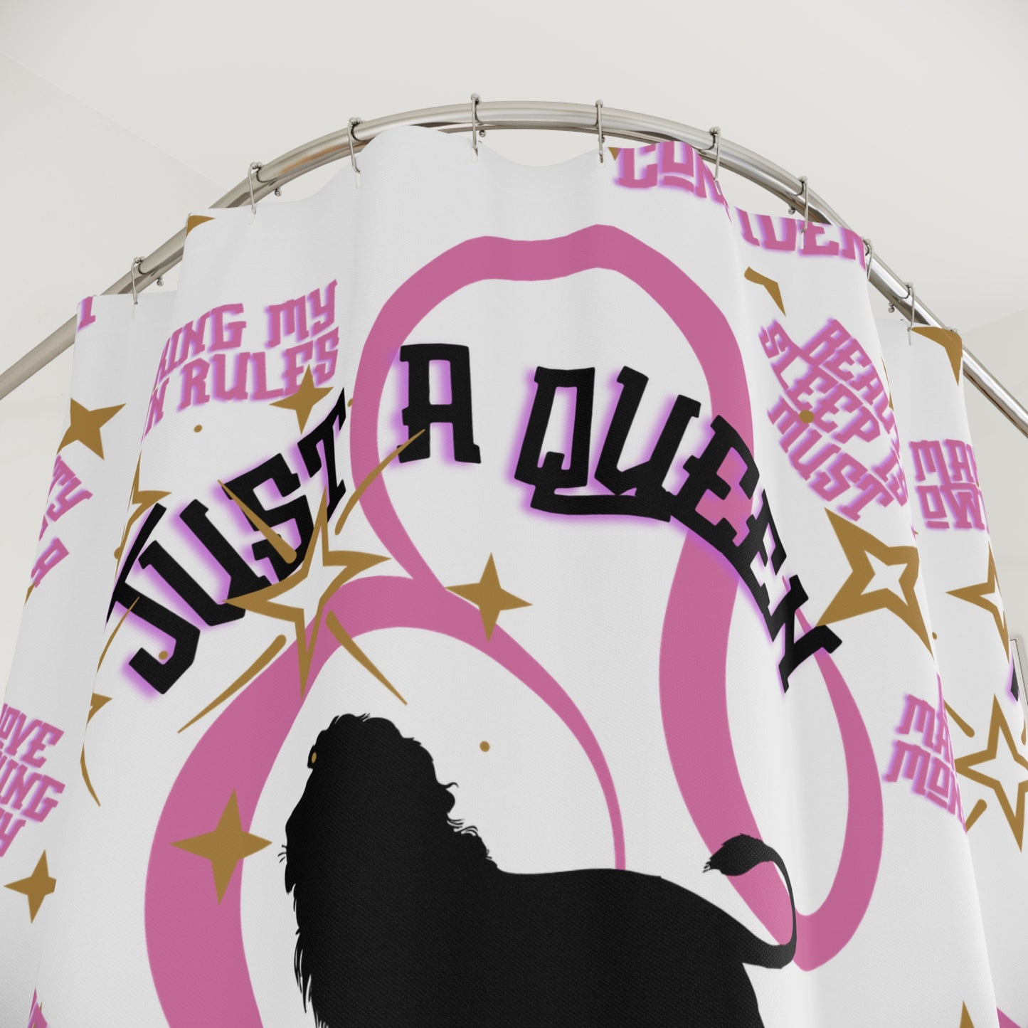 Shower Curtain - Just a Queen Design, Lion Decor, Modern Bathroom Accessory, Empowering Gift, Home Decor Must-Have