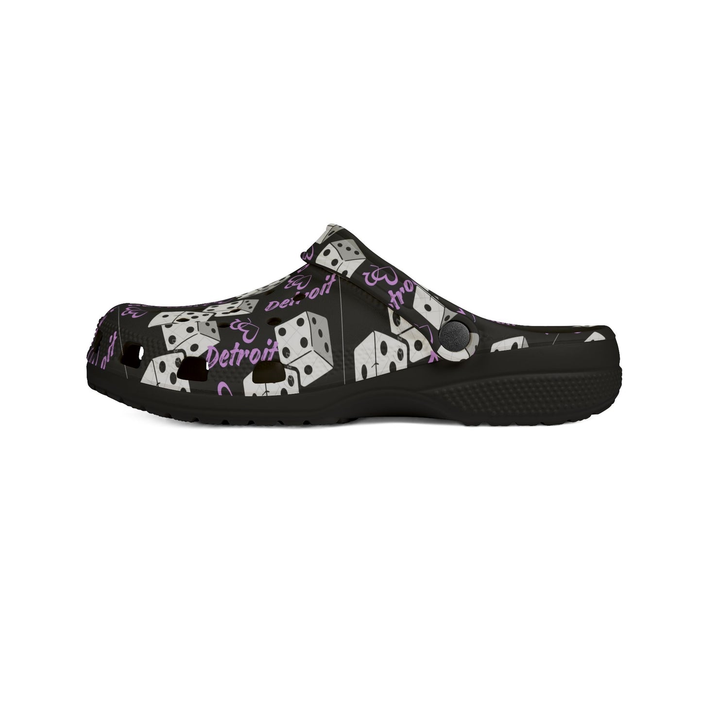Detroit show girls Purple Dice Print Clog Shoes – Lucky Dice EVA Foam Slip-Ons