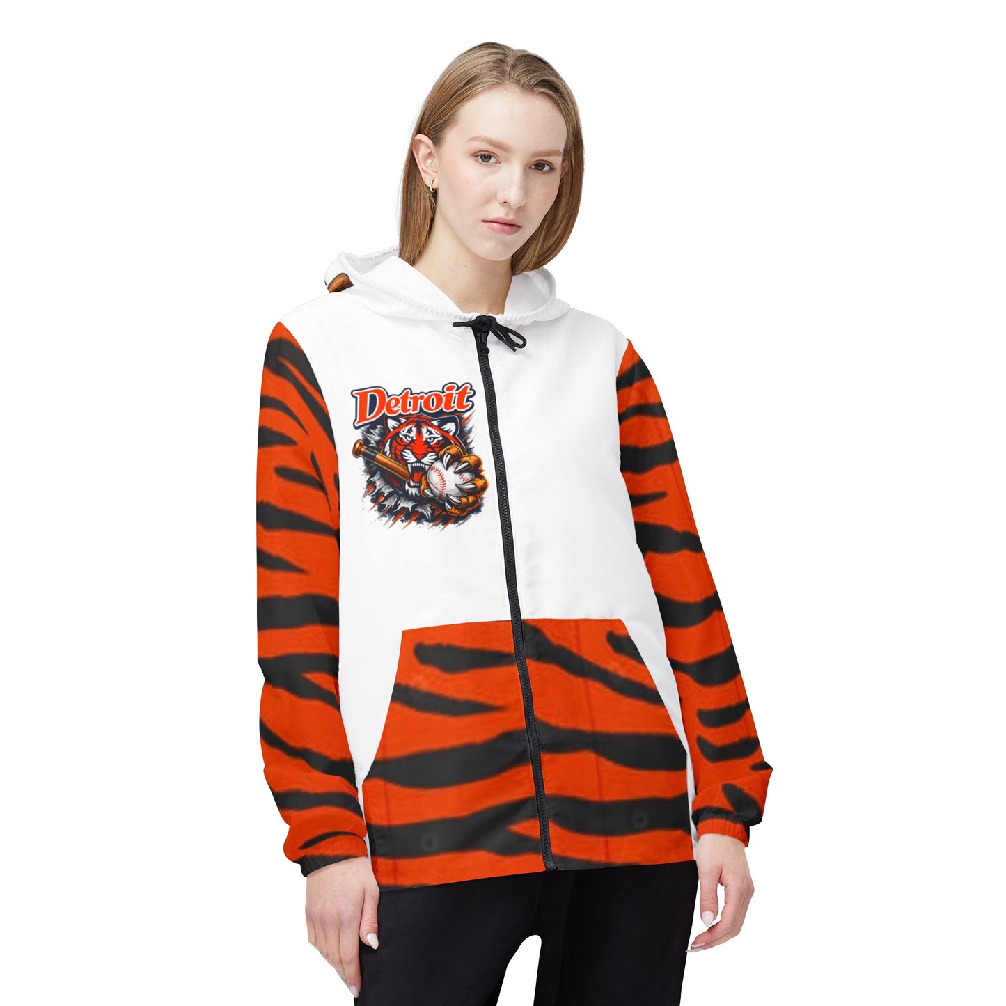 Detroit T Stripe Windbreaker Jacket - Baseball Team Hoodie