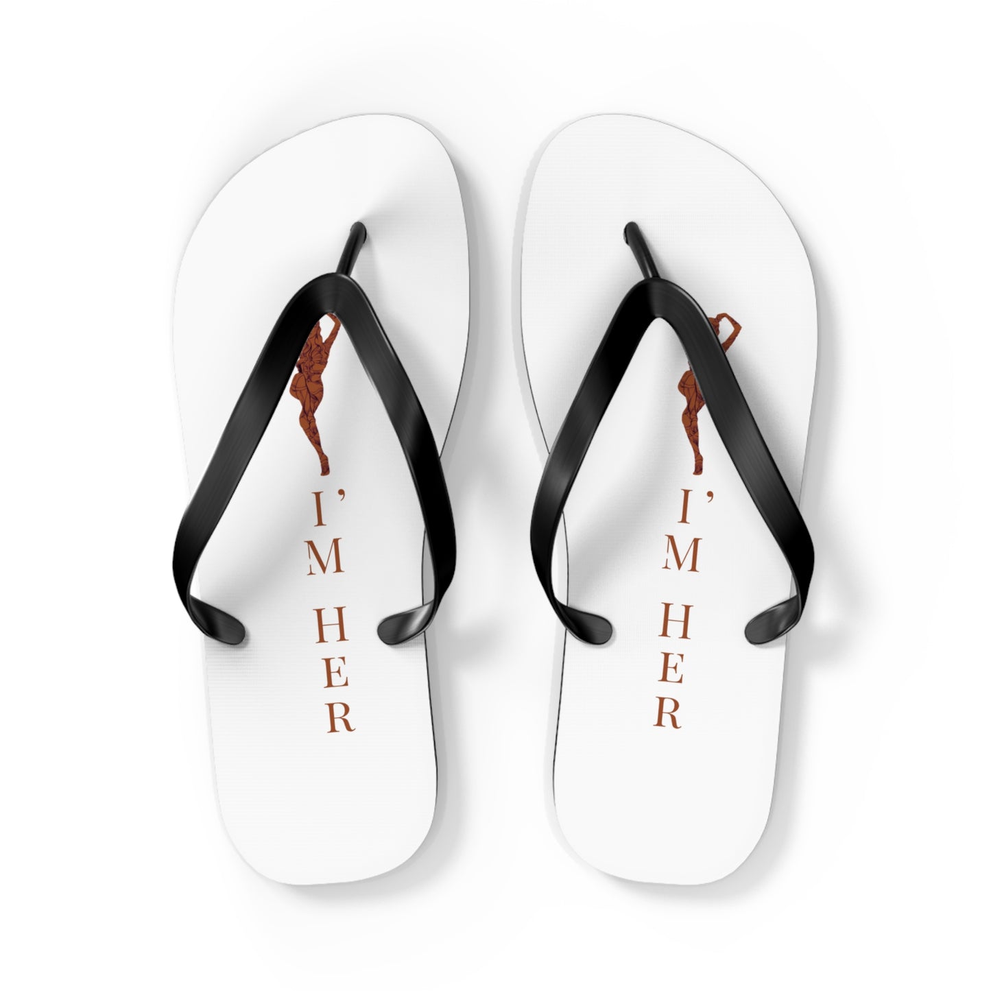 Flip Flops — "I'M HER" white Beach Flip Flops with Braided Hair Design