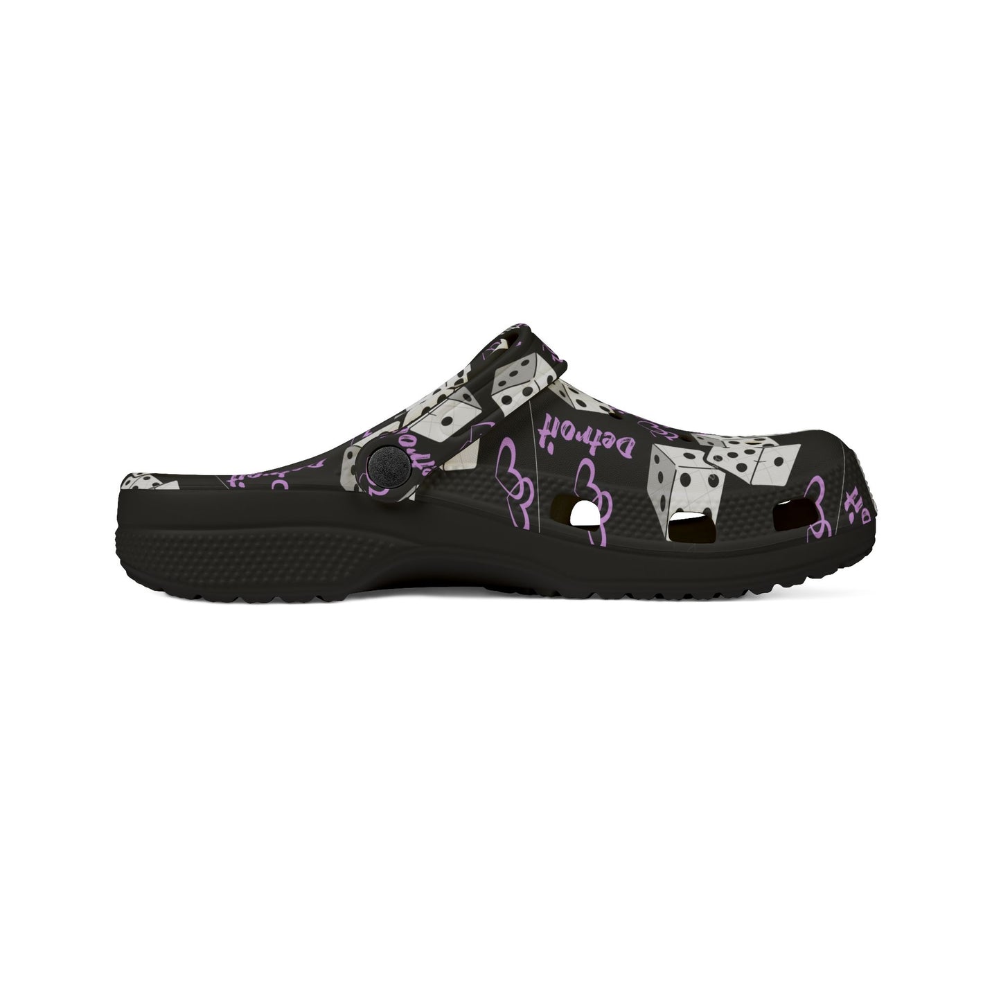 Detroit show girls Purple Dice Print Clog Shoes – Lucky Dice EVA Foam Slip-Ons