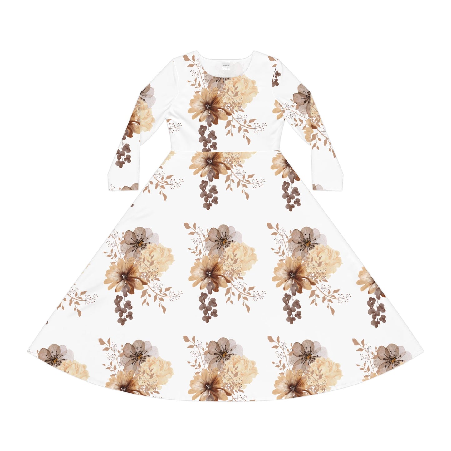 Floral Long Sleeve Dance Dress — Beige Watercolor Bouquet AOP