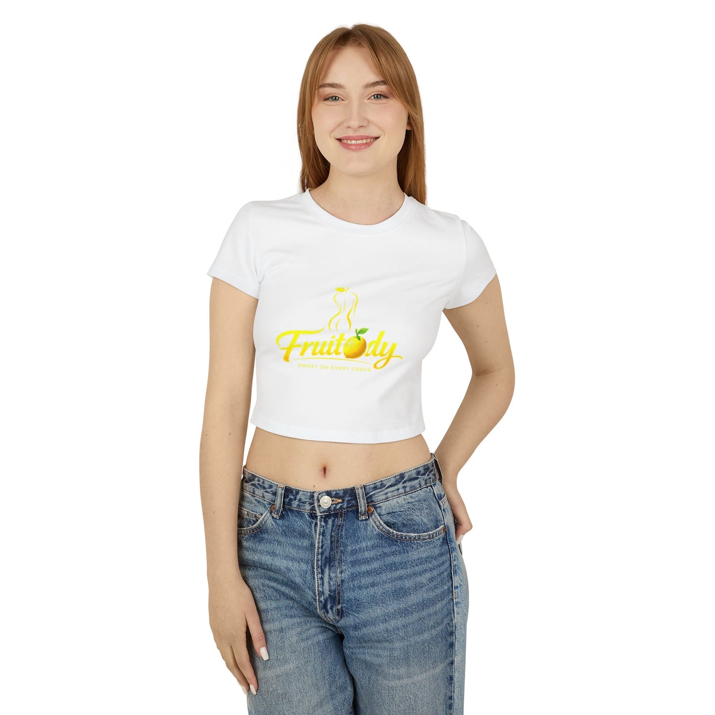 Fruitody Women's Crop Tee — Yellow Fruit Logo Casual Summer Top