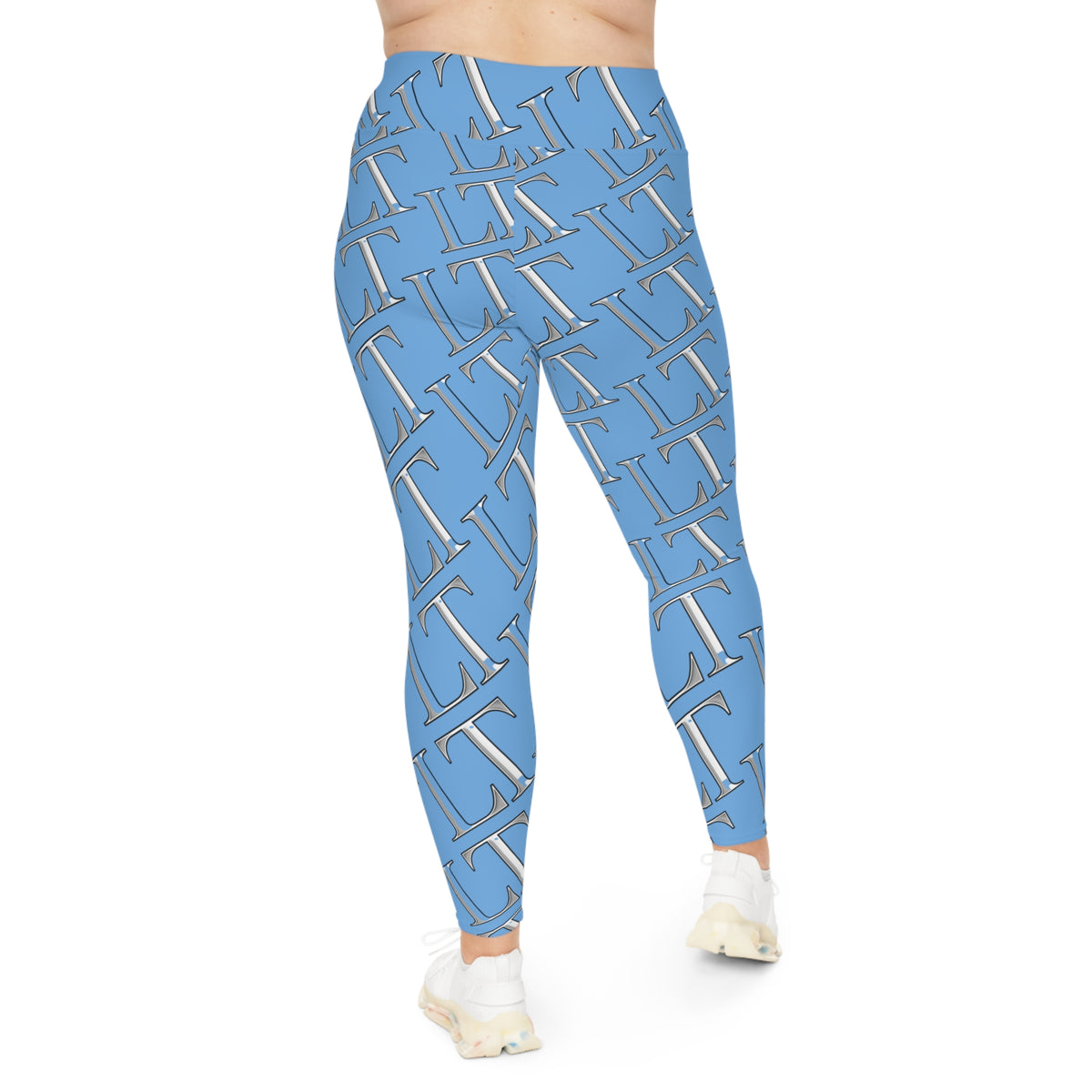 Plus Size Leggings — light blue Monogram All-Over Print