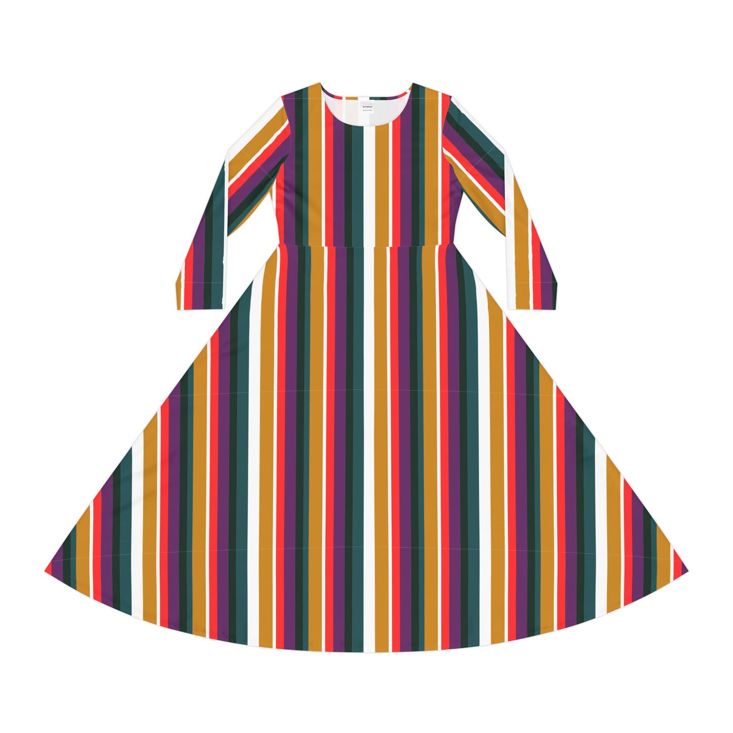 Striped Vintage Fiesta Dance Dress — Long Sleeve A-Line Midi