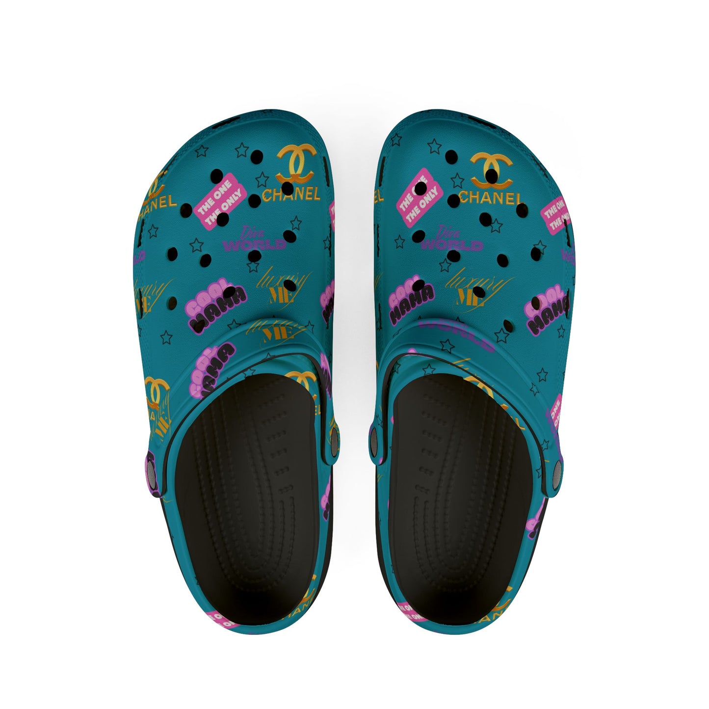 Tomika Patterned Foam Clogs - Teal Designer-Inspired Cosmetic Print