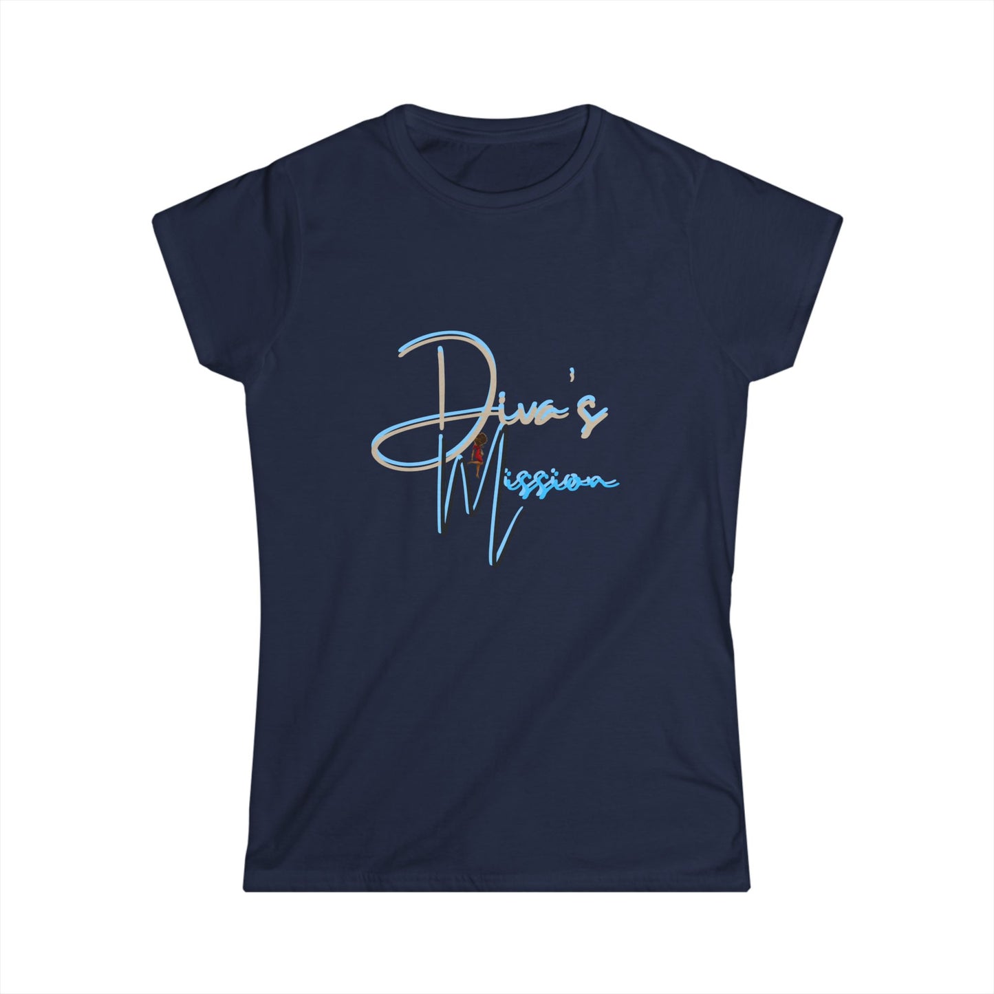 Blue Women's Tee - 'Diva's Mission' Script Logo Graphic
