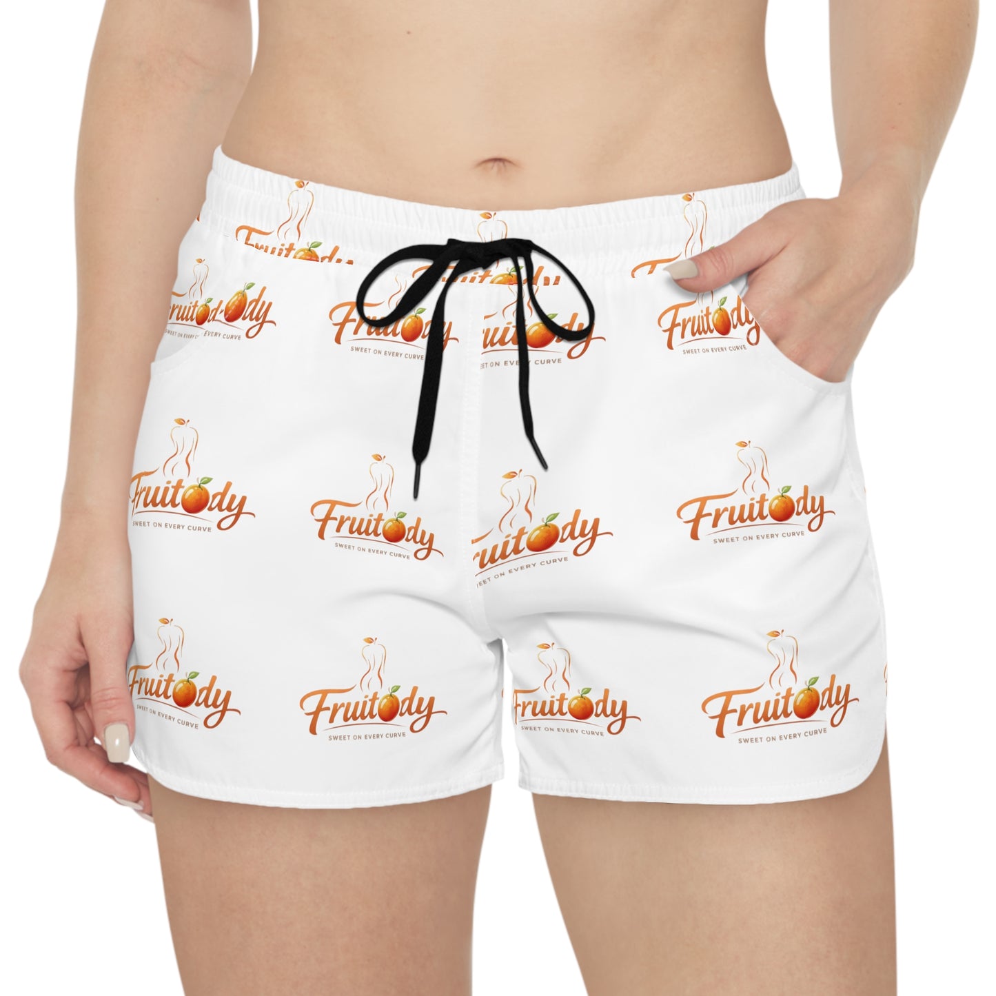 Fruitody Orange-Women's Casual Shorts — White All-Over Print