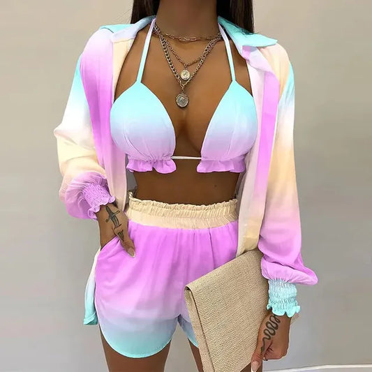 2026 Summer Women's Sexy Three-Piece Beach Outfit