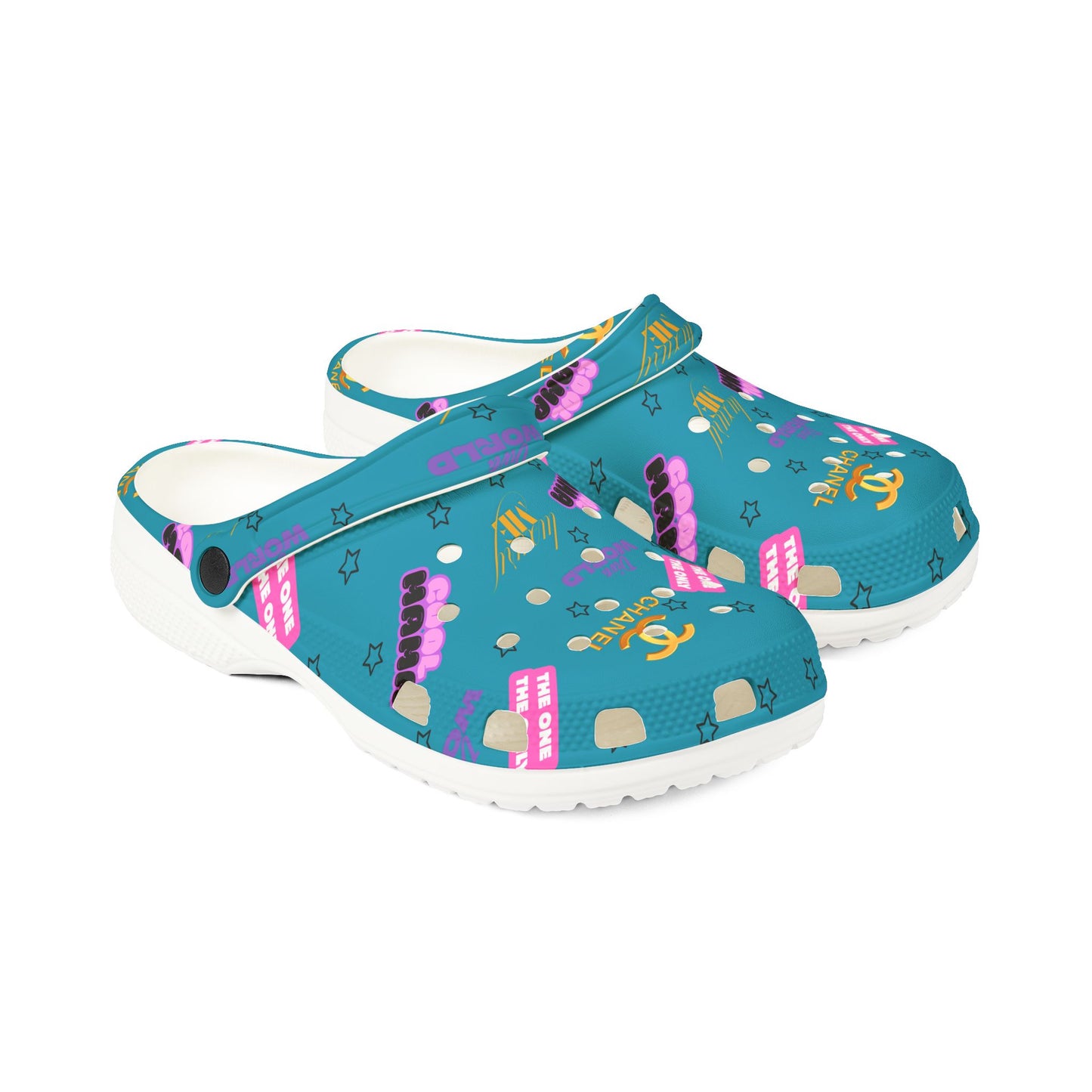 Tomika Patterned Foam Clogs - Teal Designer-Inspired Cosmetic Print