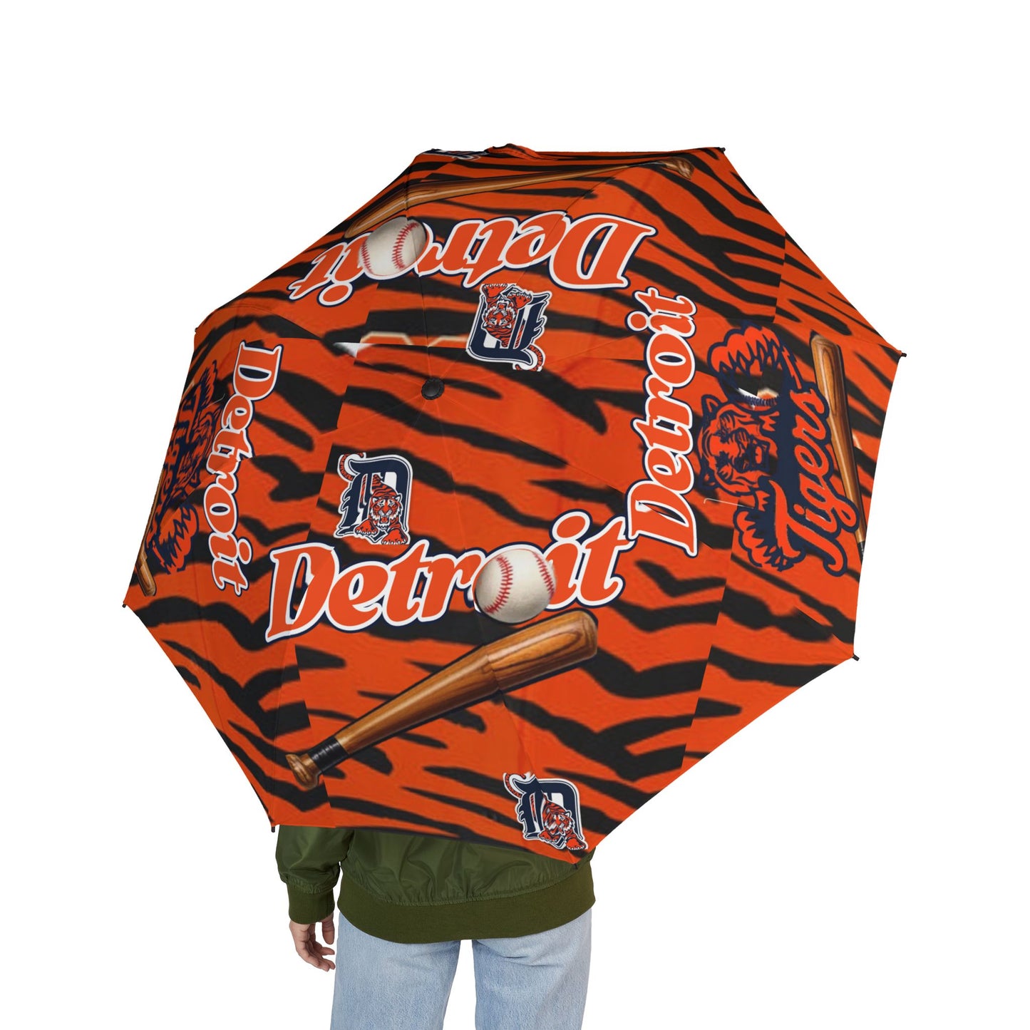 Detroit Foldable Umbrella – Orange Tiger Stripe Baseball Fan Gear
