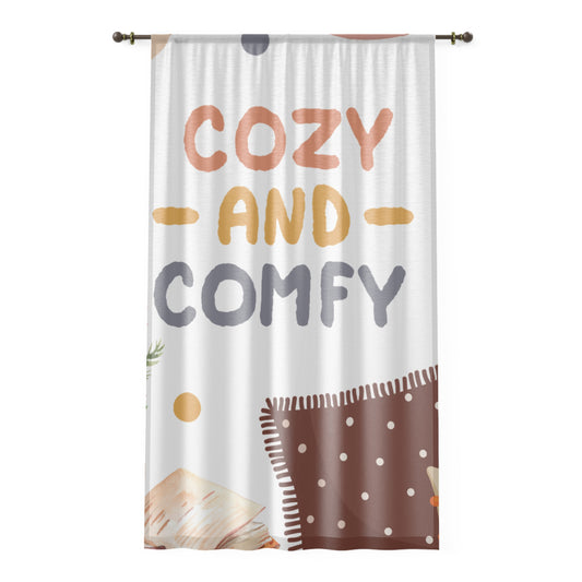 Cozy & Comfy Pattern Window Curtain – Cute Cat, Book & Coffee Sheer Drapes