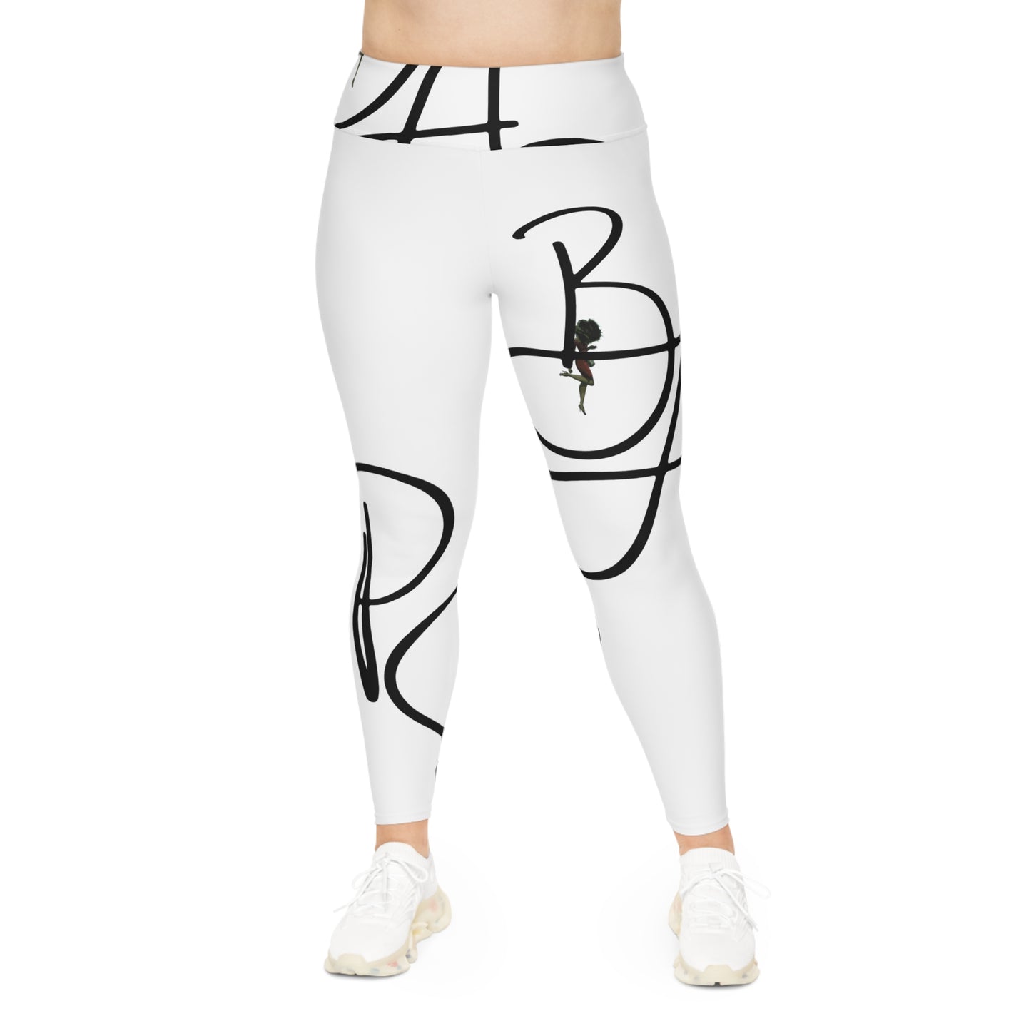 B.A.p.S-Plus Size Leggings — white Script Monogram All-Over Print
