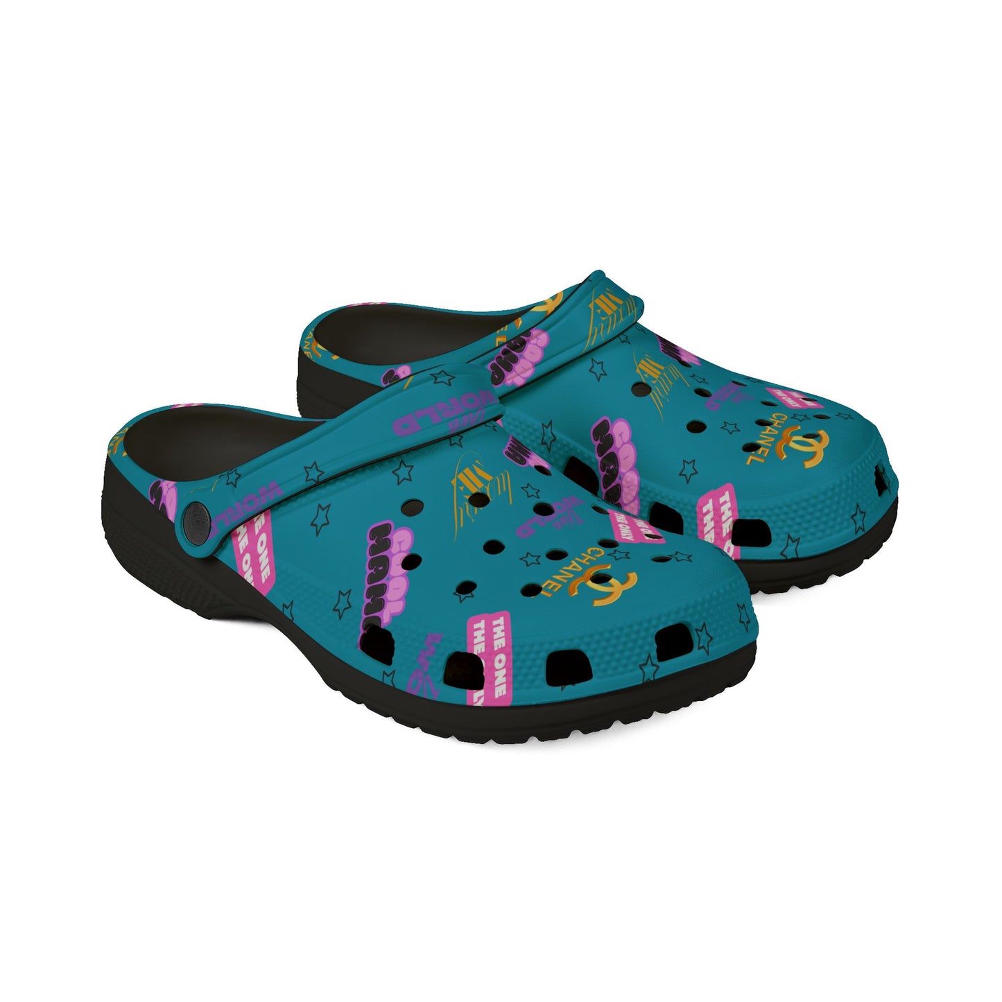 Tomika Patterned Foam Clogs - Teal Designer-Inspired Cosmetic Print
