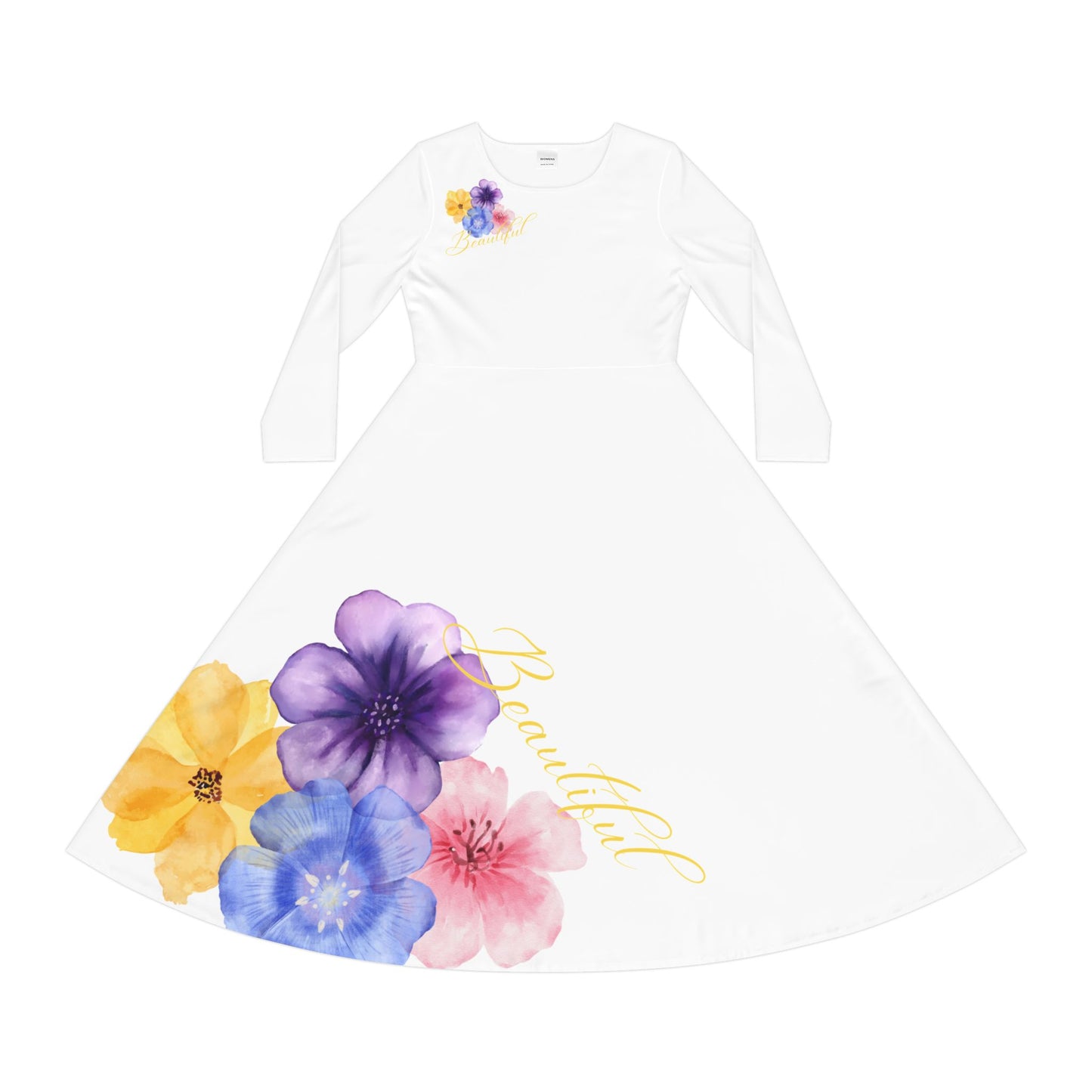 Floral Watercolor Long Sleeve Dance Dress