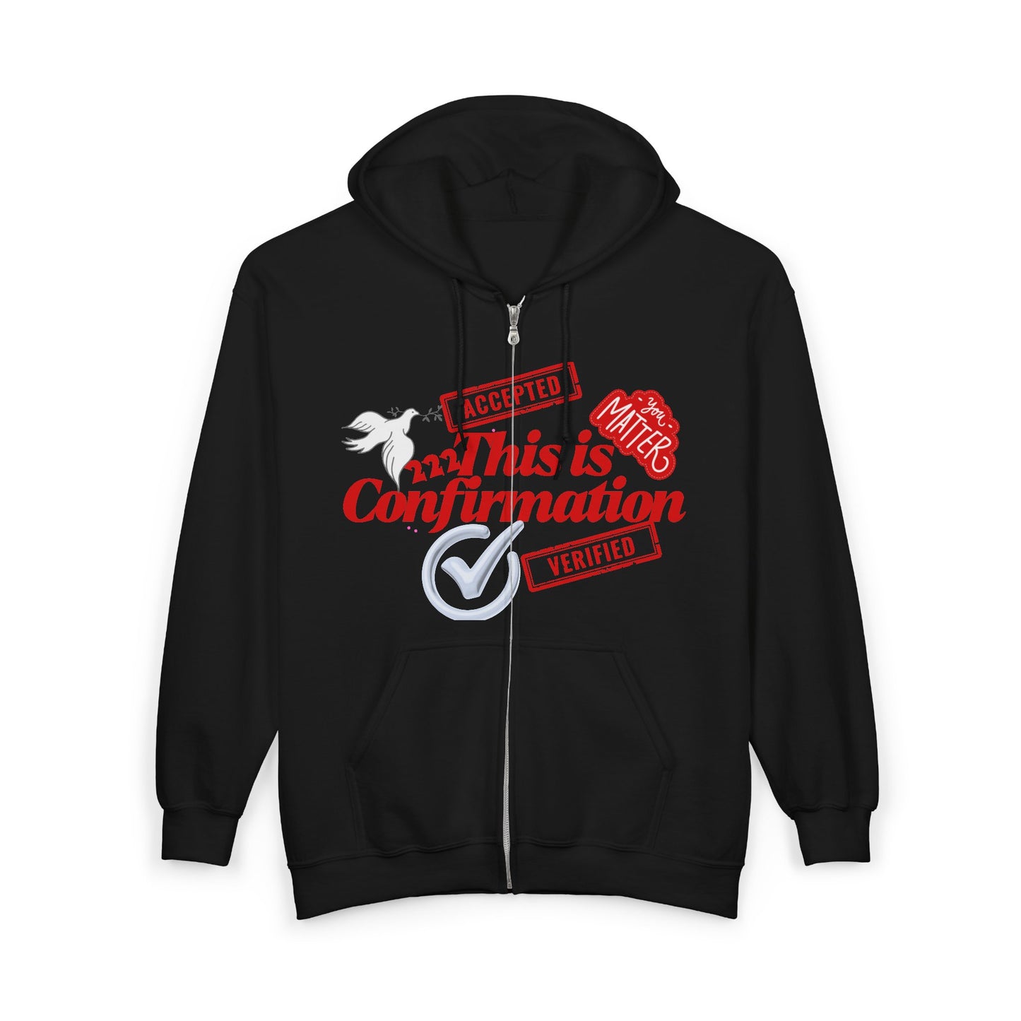 Confirmation Crew Zip Hoodie — "Read This Is Confirmation" Graphic