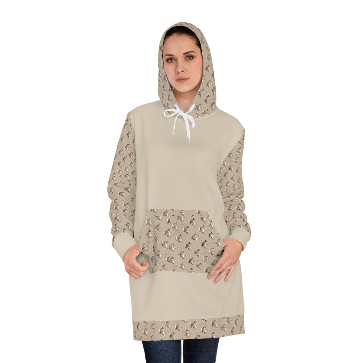 LT Beige Mini Dachshund Pattern Hoodie Dress — Cozy Dog Lover AOP