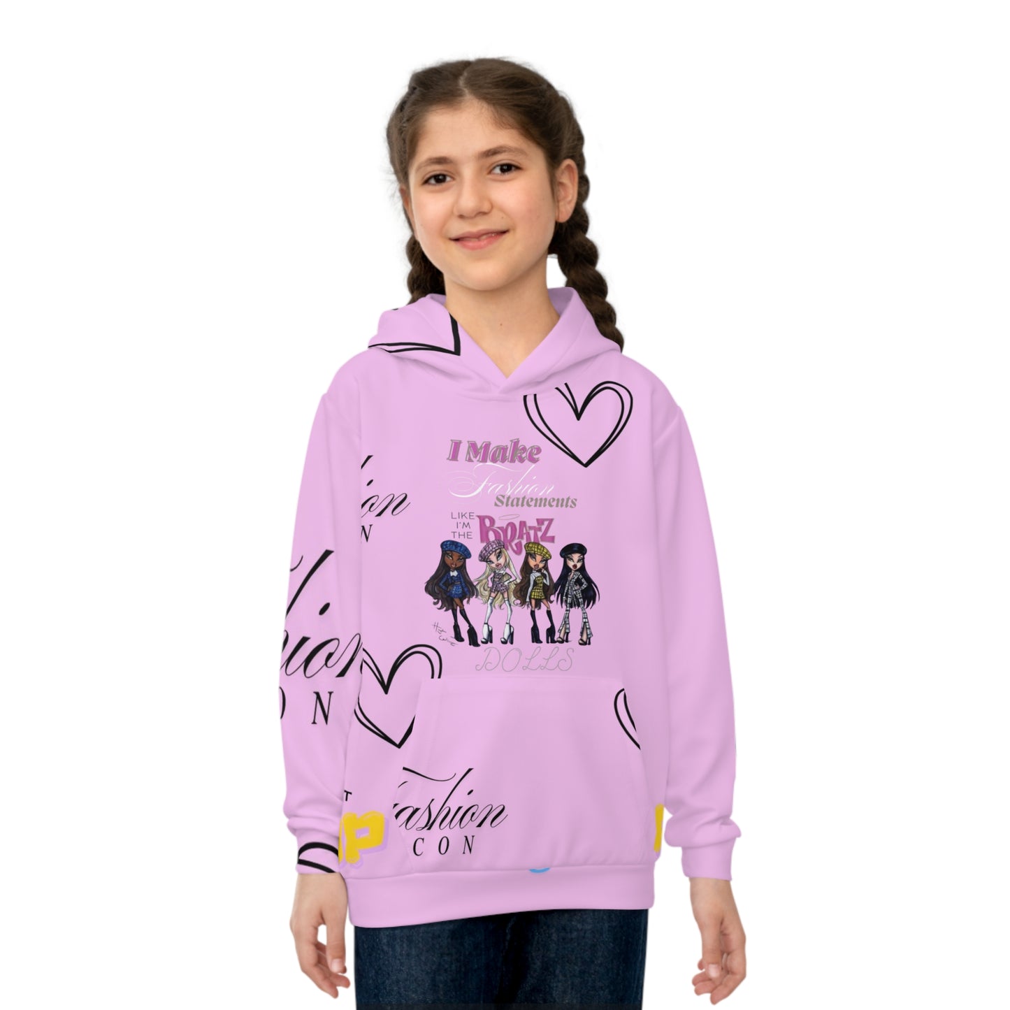 Kids Pink Fashion Hoodie — 'I Make Fashion' Graphic All-Over Print