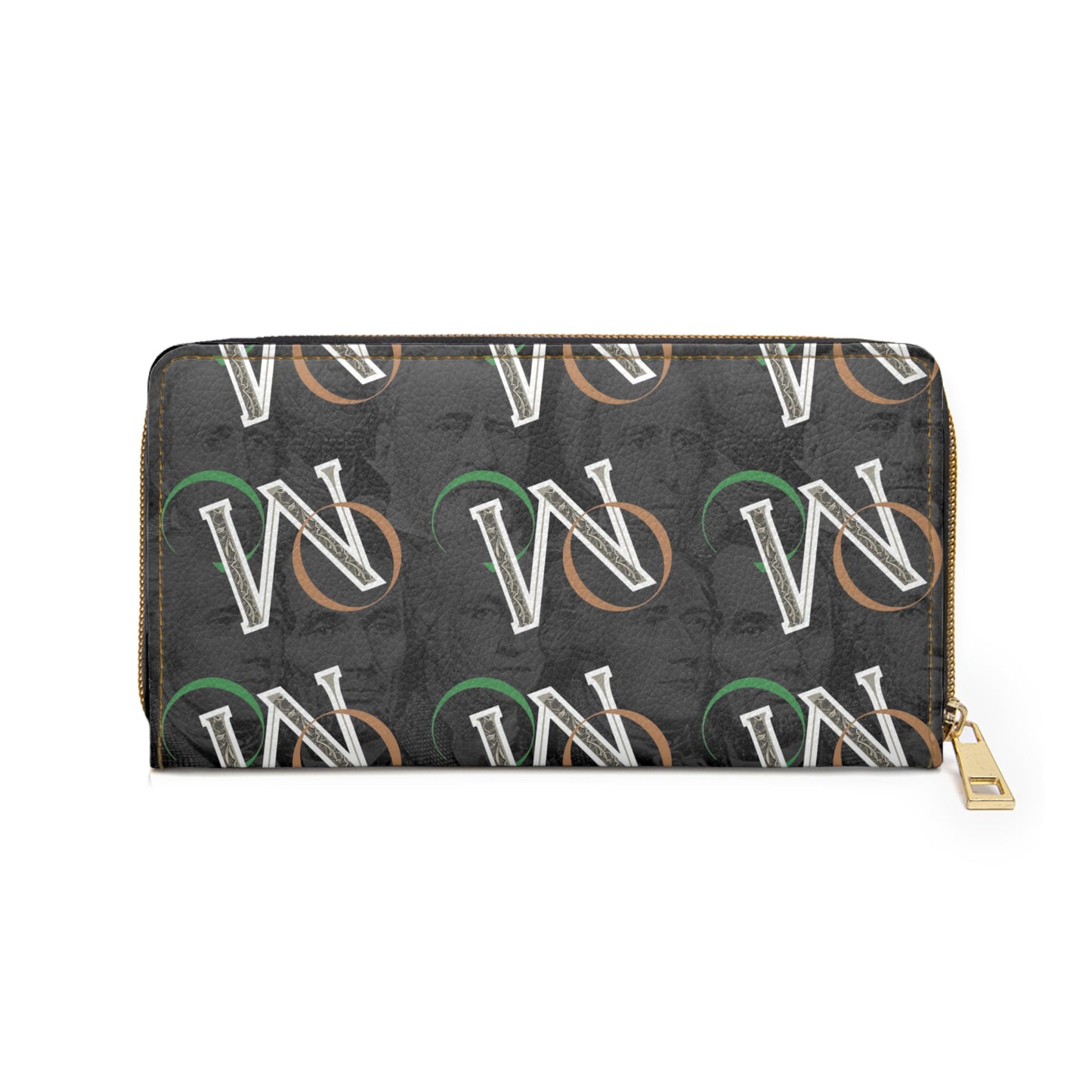 Old Money collection-Pattern Zipper Wallet – Black Repeating M Design, RFID Card Holder