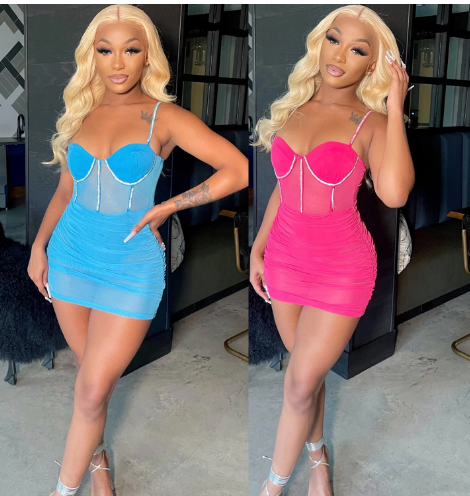 Women's See-Through Pleated Mesh Suspender Dress