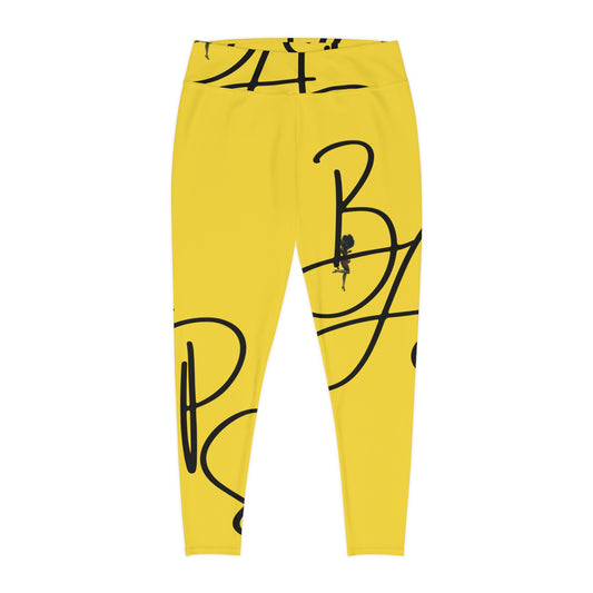 B.A.p.S-Plus Size Leggings — yellow Script Monogram All-Over Print