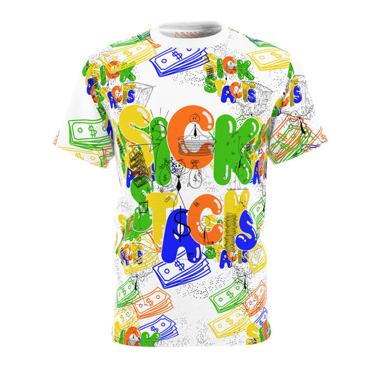 Sick Stacks Graphic Tee — Colorful Cash All-Over Print Shirt