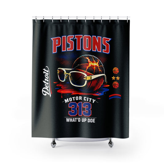 Pistons Motor City 313 Shower Curtain — Detroit Basketball Bathroom Decor