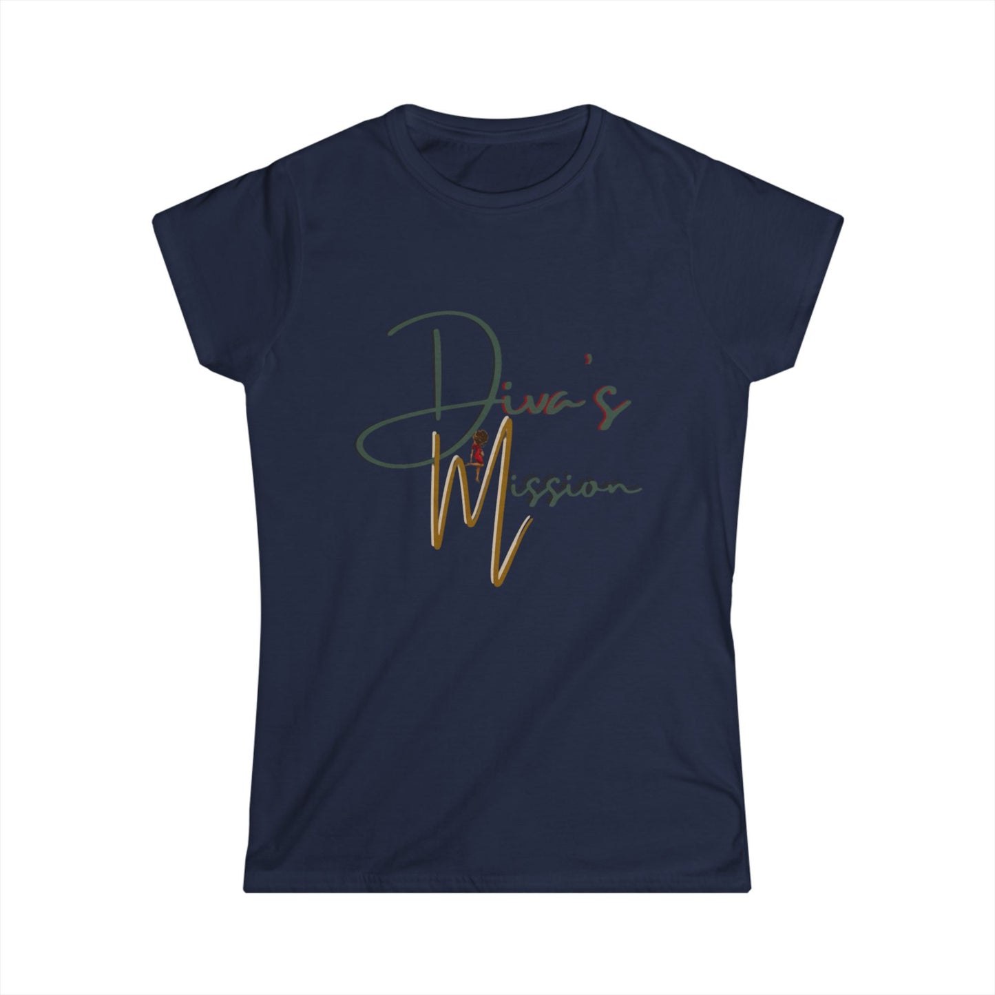 Green Women's Tee - 'Diva's Mission' Script Logo Graphic