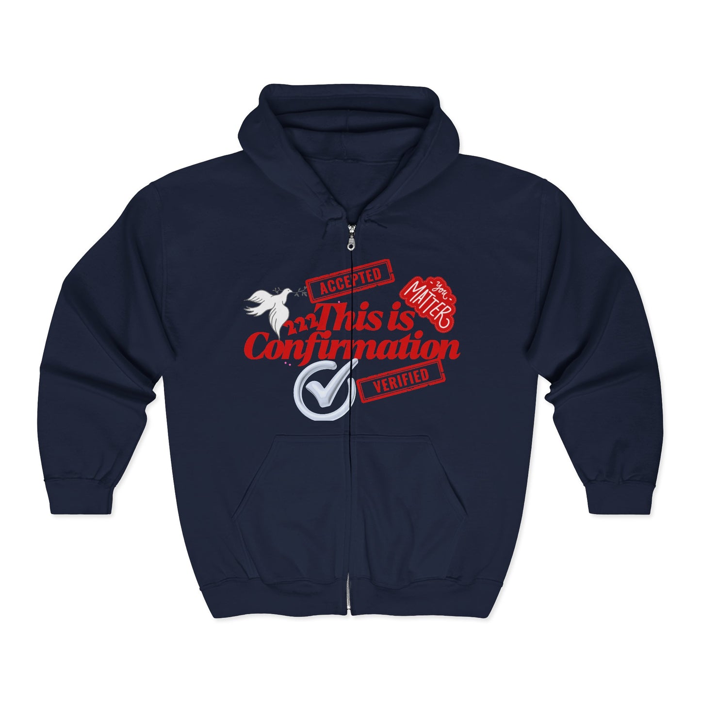 Confirmation Crew Zip Hoodie — "Read This Is Confirmation" Graphic