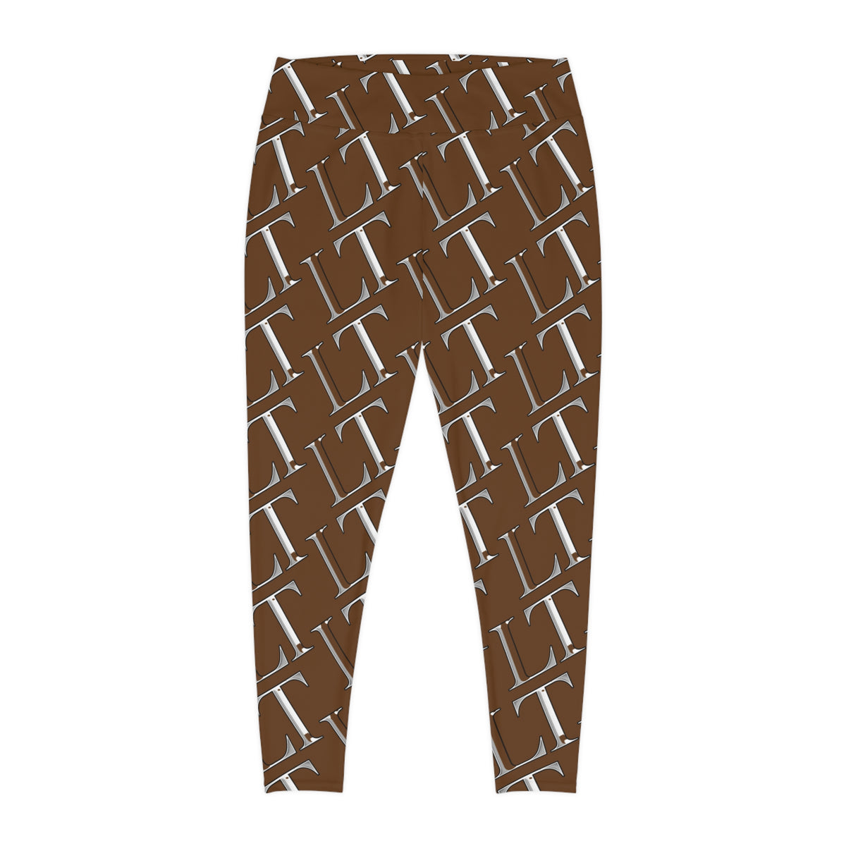 Plus Size Leggings — Brown Monogram All-Over Print
