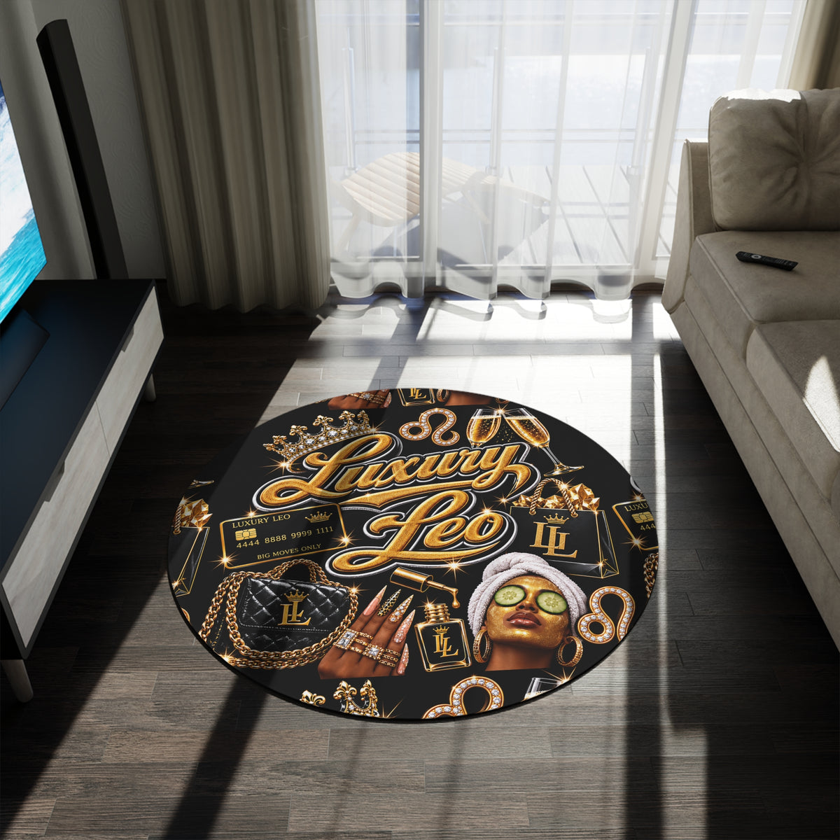 Round Rug — "Luxury Leo" Zodiac Glam Decorative Accent Rug