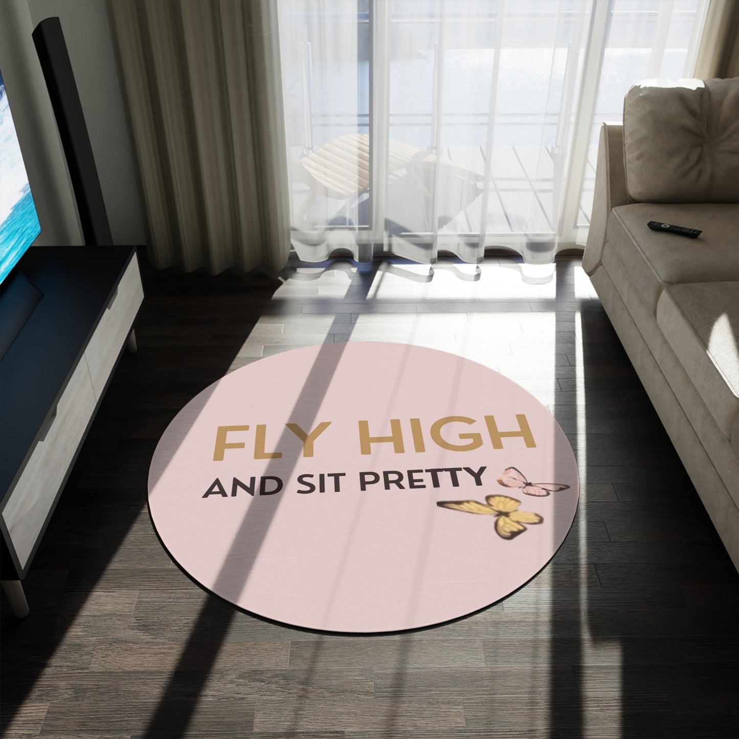 Fly High And Sit Pretty Round Rug — Pink Butterfly Decorative Floor Mat