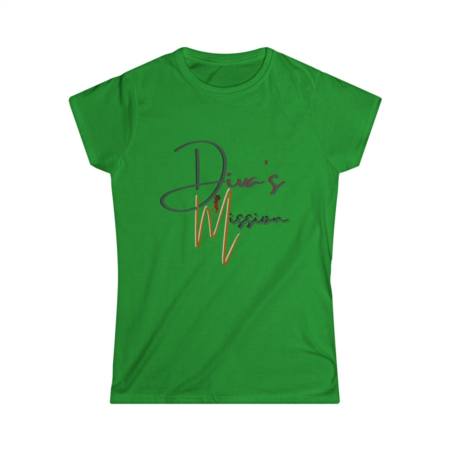Green Women's Tee - 'Diva's Mission' Script Logo Graphic